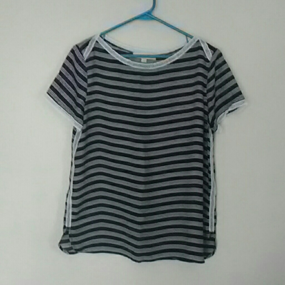 Loft short sleeve striped top with crochet/lace